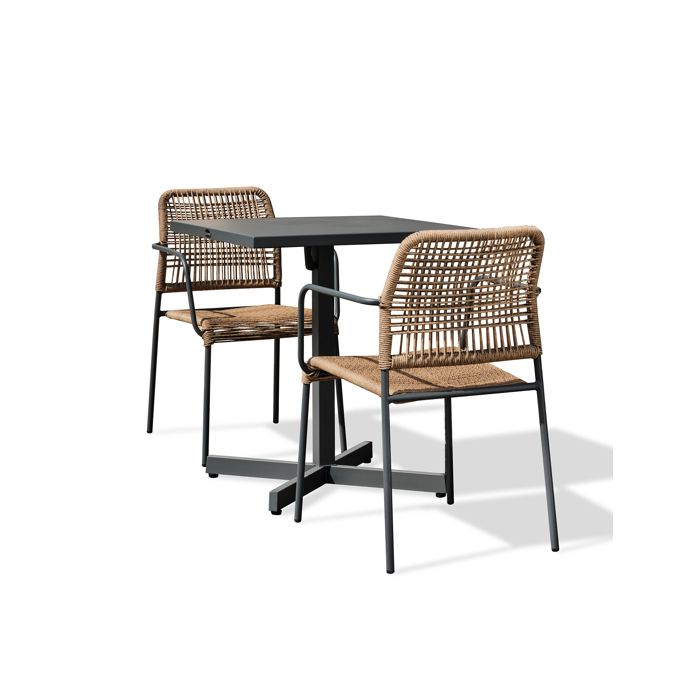 Ensemble repas de jardin 2 places en acier (fauteuils anthracite) - Gris anthracite - LOUISE Ensemble repas de jardin 2 places en acier (fauteuils anthracite) - Gris anthracite - LOUISE