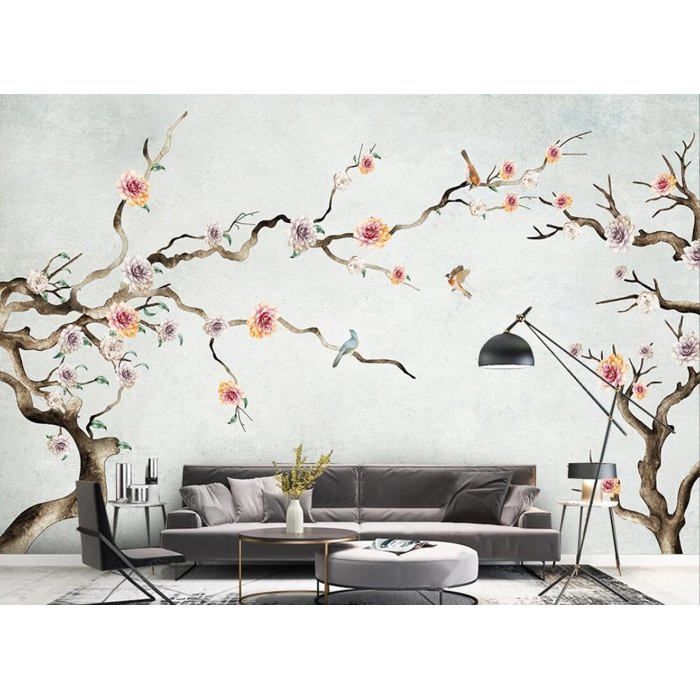 Papier Peint Panoramique Floral 3d Motif Chinois Peinture Peinte À La ...