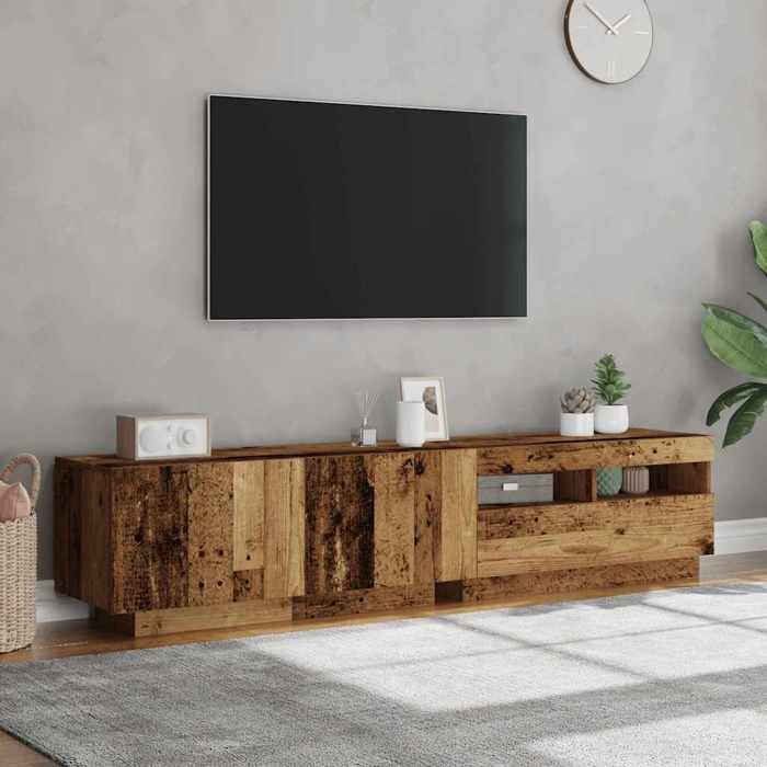 XINWO Meuble TV，Armoire TV Banc TV - avec lumières LED - vieux bois bois dingénierie @715