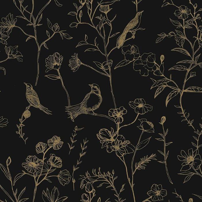 Papier Peint Autocol nt Avec Motif Oiseaux Et Fleurs Film Adhsif Pour Meubles Noir Et Dor Noir et Or 41 x 300 cm