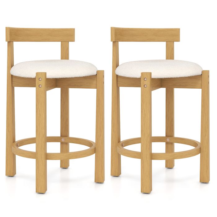 Lot de 2 Tabourets de Bar - COSTWAY - Velours Teddy Bois Massif 62cm Repose-Pied Ergonomique Chaise Haute Naturel Îlot Cuisine Lot de 2 Tabourets de Bar - COSTWAY - Velours Teddy Bois Massif 62cm Repose-Pied Ergonomique Chaise Haute Naturel Îlot Cuisine