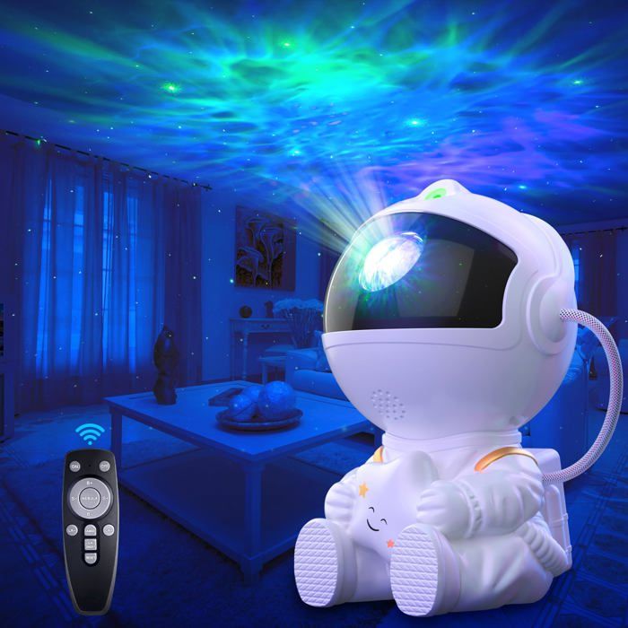 Projecteur Astronaute Ciel Etoile Galaxie Rotation à 360° Veilleuse LED Projecteur dastronaute avec Télécommande Blanc pour Enfant