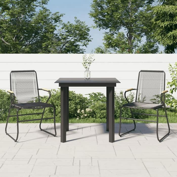 “RabaisEnsemble à manger de jardin 3 pcs - Table de salon salle à manger + 2 Chaises de jardin - noir rotin PVC SOLO603618