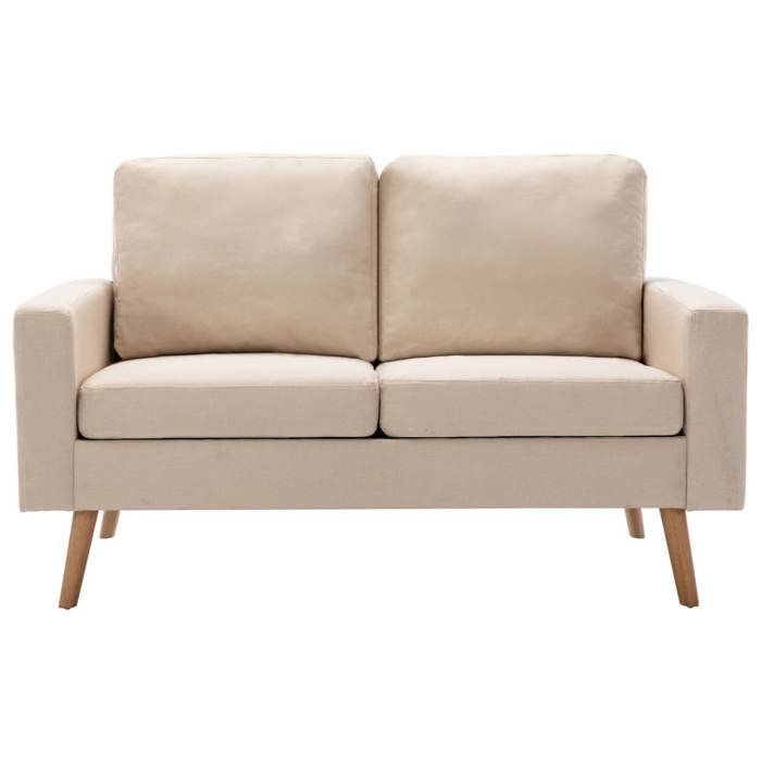 Canapé rembourré 2 places - VIDAXL - Crème - 130x76x82.5 cm - Tissu polyester - Bois massif - Moelleux