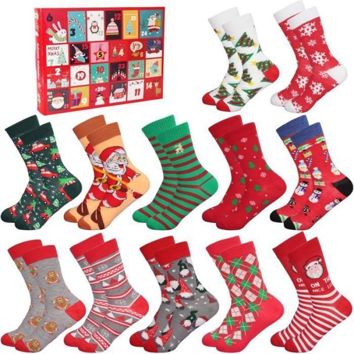 Calendrier De L'avent Femme 2025 Calendriers De L'Avent De Chaussettes De Noël 2024, Boîte De Chaussettes De 24 Jours De L'Avent, 12 Paires De Chaussettes Unisexes - Maison Calendrier Avent