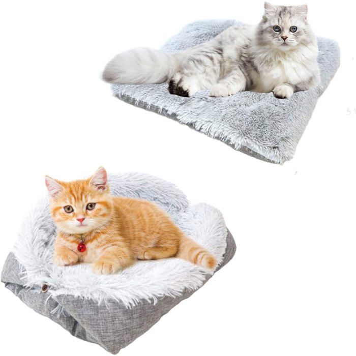 Coussin pour chat - Tapis chauffant auto-peluche - Tissu peluche chaud-Convient aux chats et aux petits chiens - Fonction 2 en 1-M
