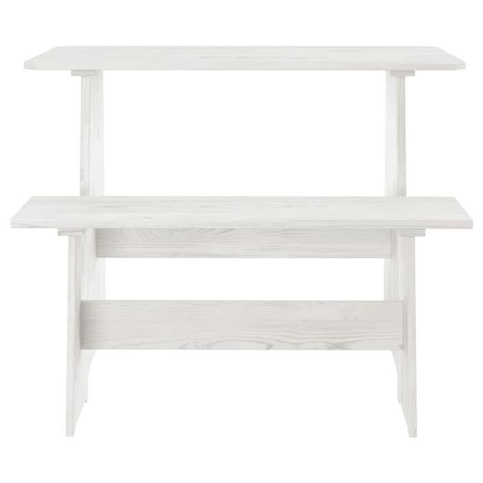 Table à manger avec banc - GKO - Blanc - Bois de pin massif - 100x60x73 cm - Banc 92x28x43 cm - Assortiment REINE