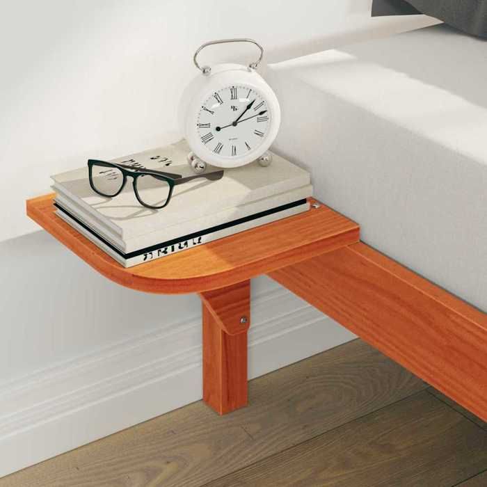Structure de lit avec tables de chevet - UU - 200x220 cm - Marron cire - Pin massif - 225 5x250x32 cm