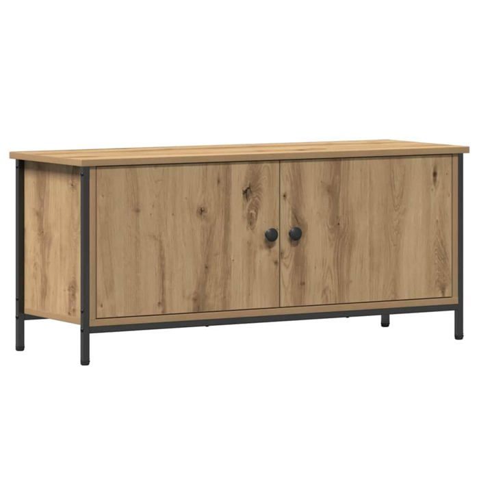 Meuble TV moderne - vidaXL - Chêne artisanal - 100x35x45 cm - Bois dingénierie - 2 portes - 2 étagères