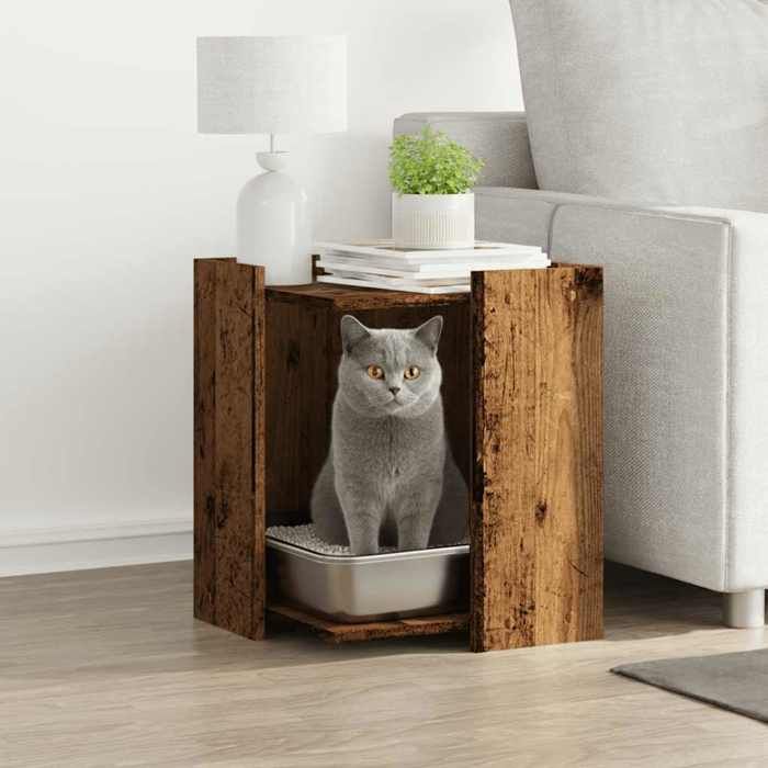 Meuble de bac à litière pour chat - vidaXL - Vieux bois - Bois dingénierie - 42x42x51 cm - Multifonctionnel Meuble de bac à litière pour chat - vidaXL - Vieux bois - Bois dingénierie - 42x42x51 cm - Multifonctionnel