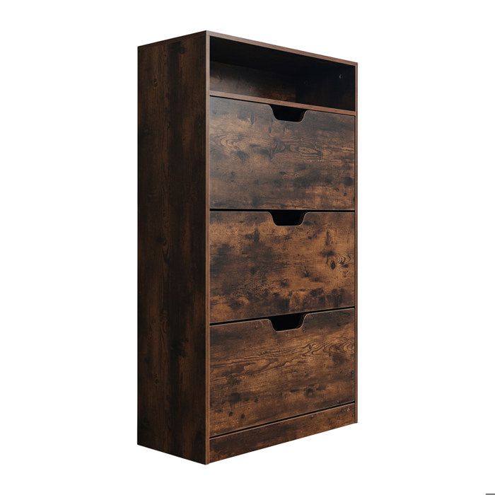 Relaxdays Meuble à chaussures 140 x 80 x 24 cm 18 paires 3 abattants marron moderne pour couloir