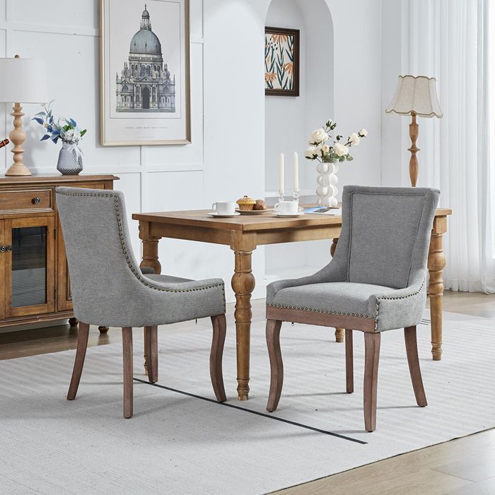 Chaises de Salle à Manger - Lot de 2 - Chaise de Cuisine - Pieds en bois massif - Assise rembourrée en chenille - Gris