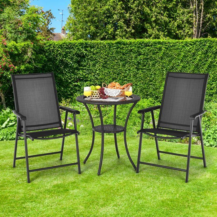 GIANTEX Ensemble de 2 Chaises Pliantes de Jardin en Textiln/Métal avec Accoudoirs pour Jardin Terrasse Balcon Cour 68x59x93CM Noir GIANTEX Ensemble de 2 Chaises Pliantes de Jardin en Textiln/Métal avec Accoudoirs pour Jardin Terrasse Balcon Cour 68x59x93CM Noir