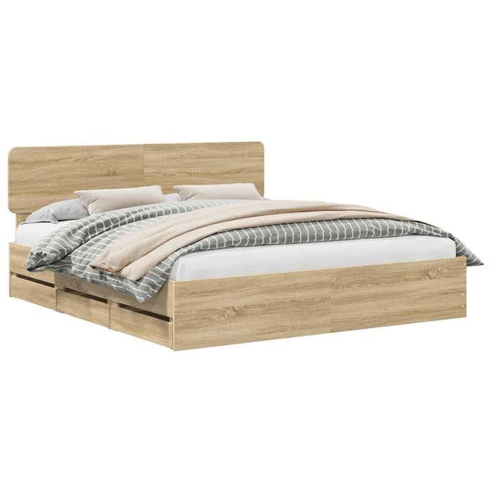 En solde Cadre de lit adulte/enfant - Structure de lit - 1/2 personnes - Chêne Sonoma 200x200 cm Bois Ingénierie L3397