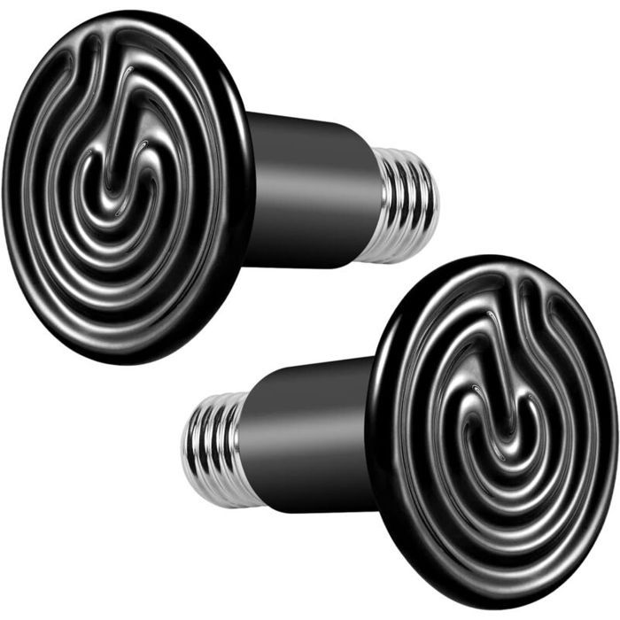 Ampoule chauffante pour terrarium - PZCC - Lot de 2 - 100W - Céramique noire - Sans lumière