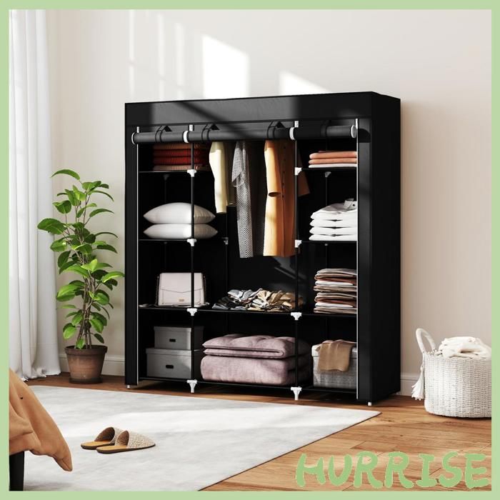 Cocosity Armoire De Rangement Penderie En Tissu Pliable Avec Barre De Suspension Et Étagères 150 X 43 X 162 5 Cm Noir