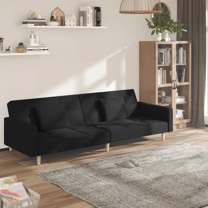 Noir Canapé-lit à 2 places avec deux oreillers noir tissu - Canapés H6210