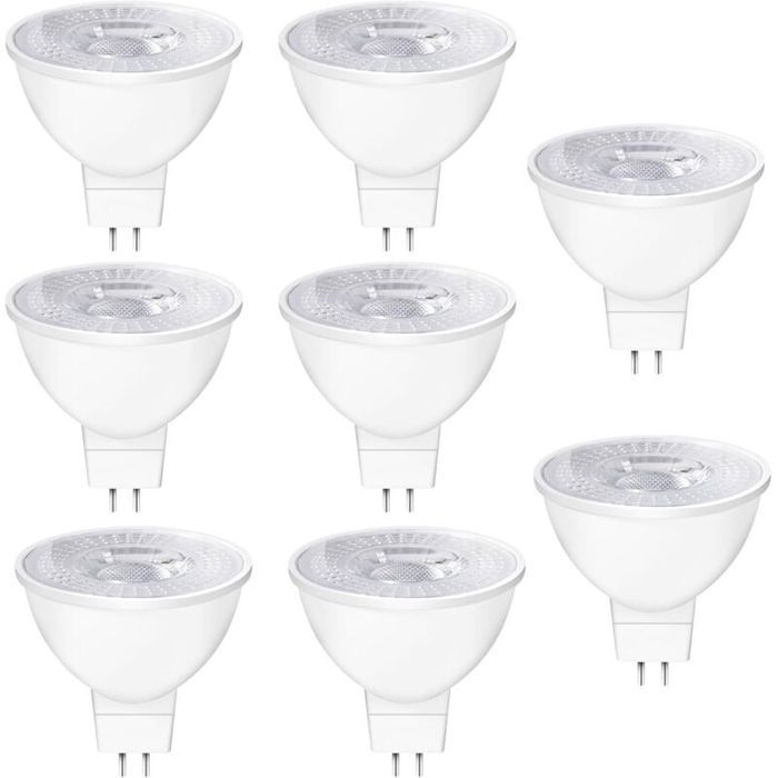 Ampoules LED GU5.3 MR16 - PZCC - 5W équivalent 50W - Blanc chaud 2700K - 550 lumens - 38° angle - Lot de 8
