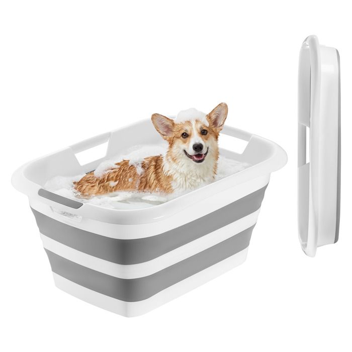 Baignoire Pliable pour Animaux de Compagnie -VEVOR-34 L-Baignoire Portable pour Petits Chiens et Chats-Gris et Blanc