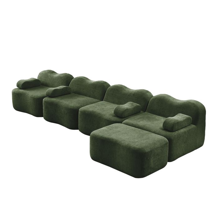 Canapé compressé dangle modulaire -canapé-lit convertible en forme de L 4 places - coussin de siège profond salon vert
