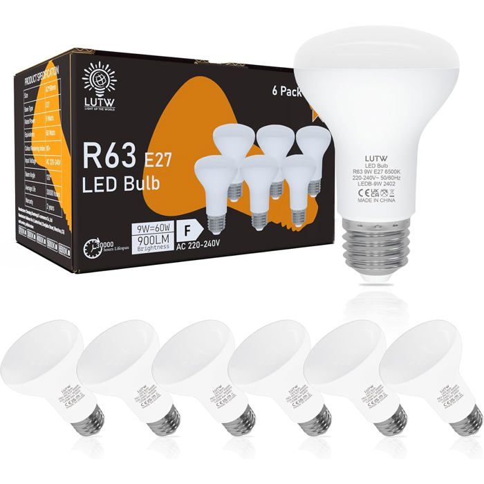 Ampoule LED E27 Blanc Chaud 3000K 9W Ampoule Spot LED E27 Équivalent 60W Halogène 900LM Ampoule Réflecteur R63 E27 Angle de faisceau