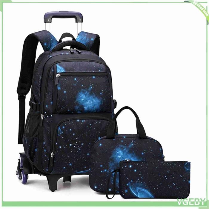 Fafeicy sac à dos à roulettes pour garçons Sac à dos à roulettes pour enfants pour garçons et filles sport materiel Noir et bleu