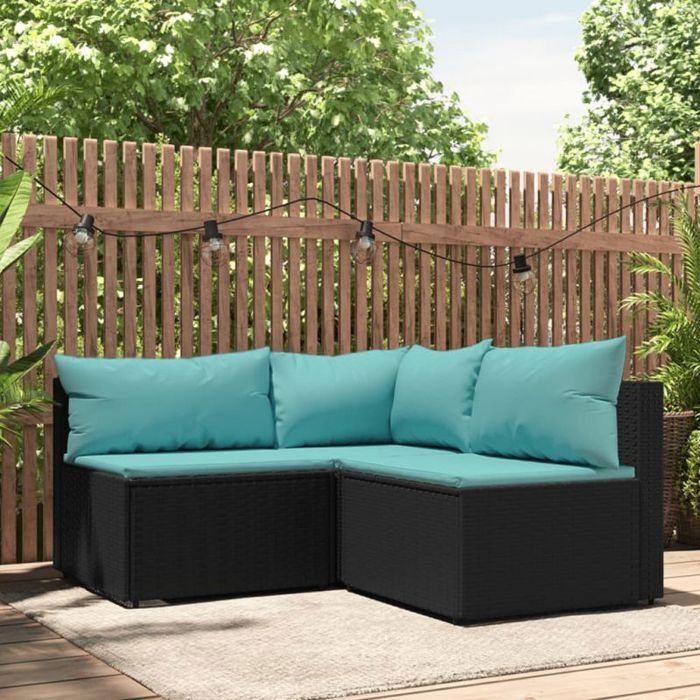 Vidaxl Salon de jardin 6 pcs avec coussins Noir Résine tressée