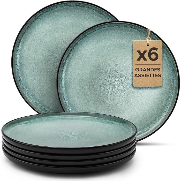 6 Grandes Assiette Sage - Assiettes Service de Table Riviera Collection Grandes Assiettes (6x) Sage - Compatible Micro-ond SALADIER