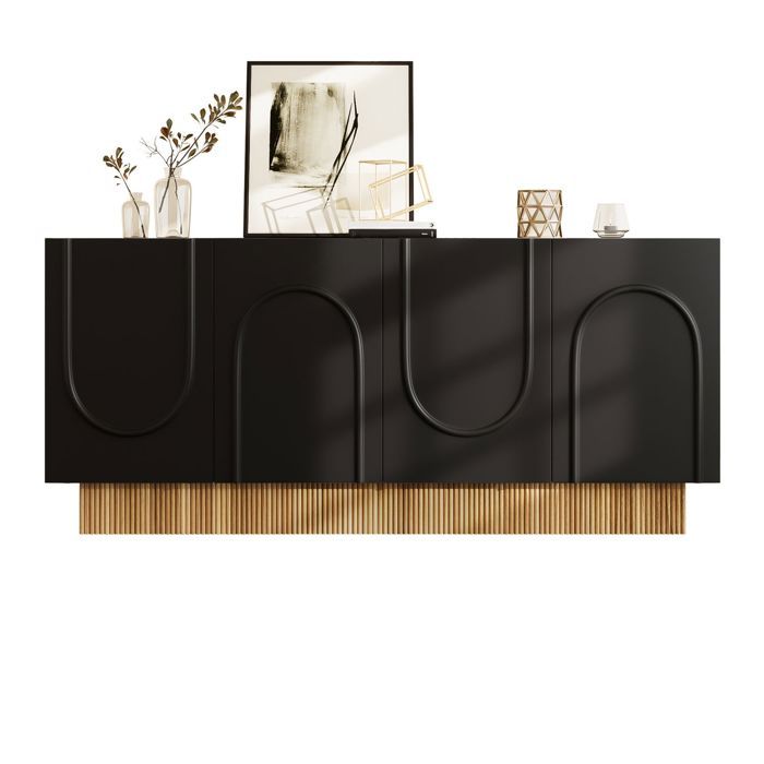 Buffet bas - SOGEU - 160 x 38 x 75 cm - 4 portes - Façade mate - Structure en U
