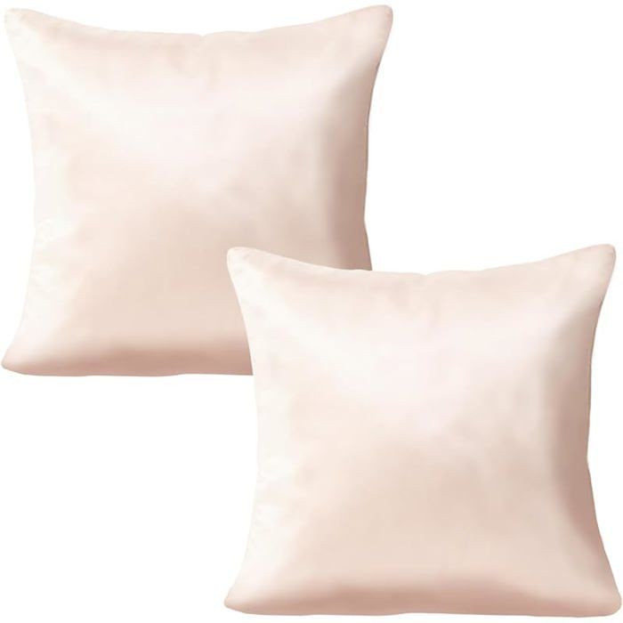 Housse de Coussin 40x40 cm (Lot de 2) en Polyester Satiné Taies Oreiller Béige Pratiques et Élégantes Housse TAIE OREILLER