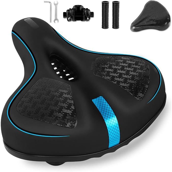 Selle de vélo surdimensionnée en mousse à mémoire de forme de rebond confortable imperméable respirante creuse Bleu
