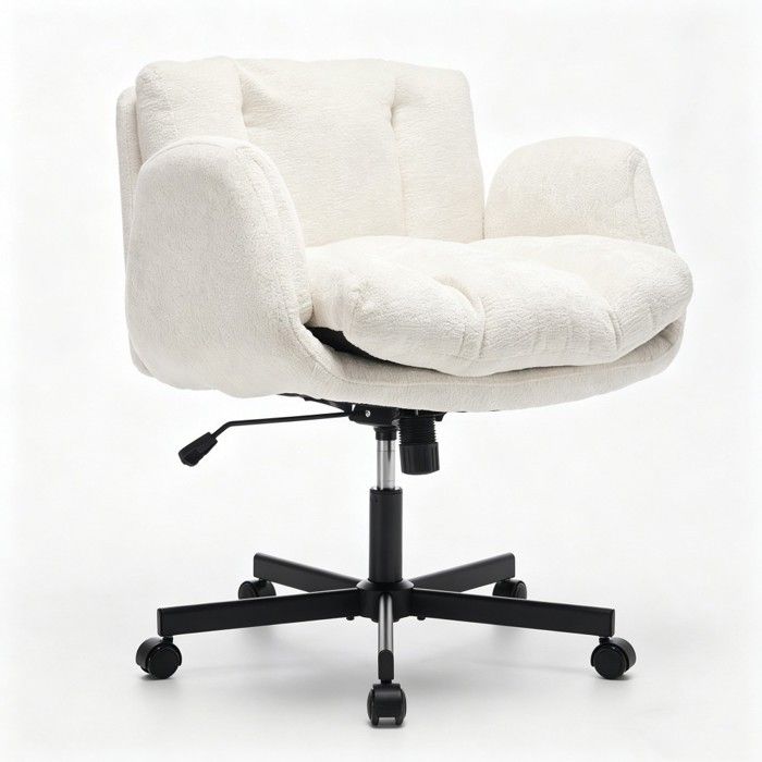 Chaise De Bureau Pivotante Crème 79x65x83-93cm En Chenille Hauteur Ajustable Accoudoirs Modulables Et Double Coussin Confortable Chaise De Bureau Pivotante Crème 79x65x83-93cm En Chenille Hauteur Ajustable Accoudoirs Modulables Et Double Coussin Confortable