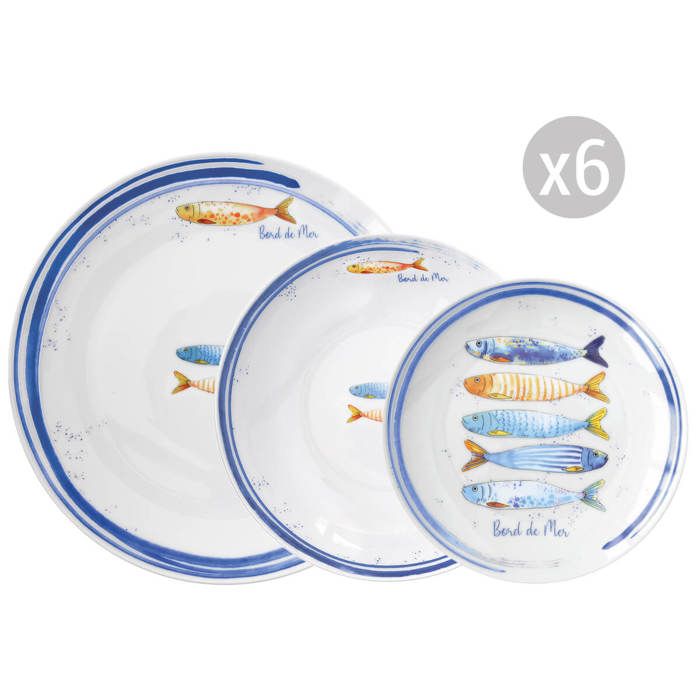 Service dassiettes en porcelaine 18 pièces Bord de Mer - Easylife