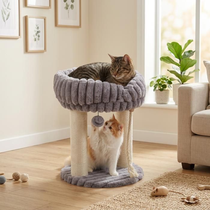 COSTWAY Arbre À Chat Compact 2 Niveaux Avec Poteaux Griffoirs En Sisal Plateforme Peluche Douce Et Jouets Interactifs Gris COSTWAY Arbre À Chat Compact 2 Niveaux Avec Poteaux Griffoirs En Sisal Plateforme Peluche Douce Et Jouets Interactifs Gris