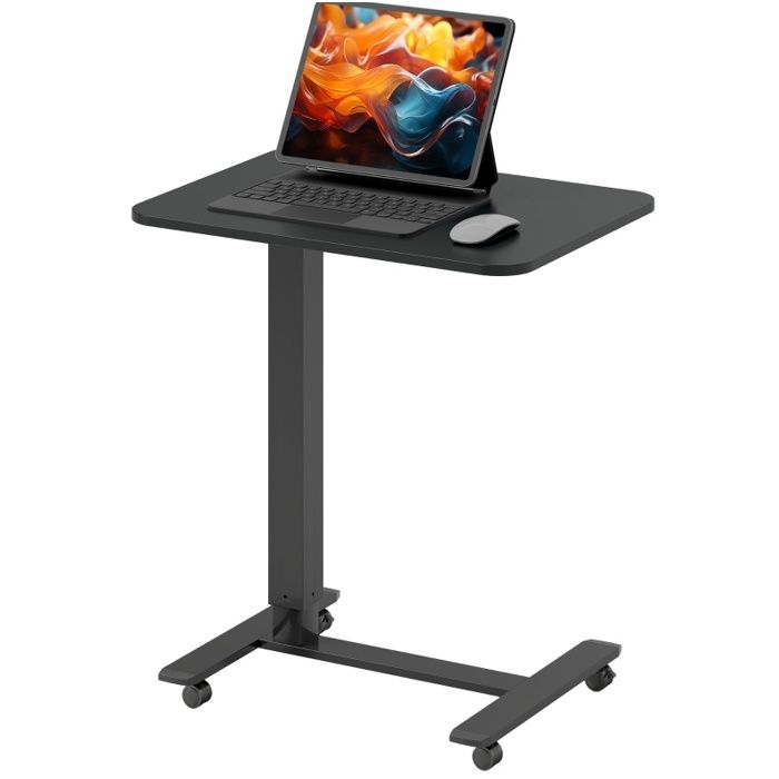 ELVORIN bureau rehausseur réglable en hauteur 65 x 48 x 73 à 110 cm acier et bois composite 4 roulettes avec frein noir
