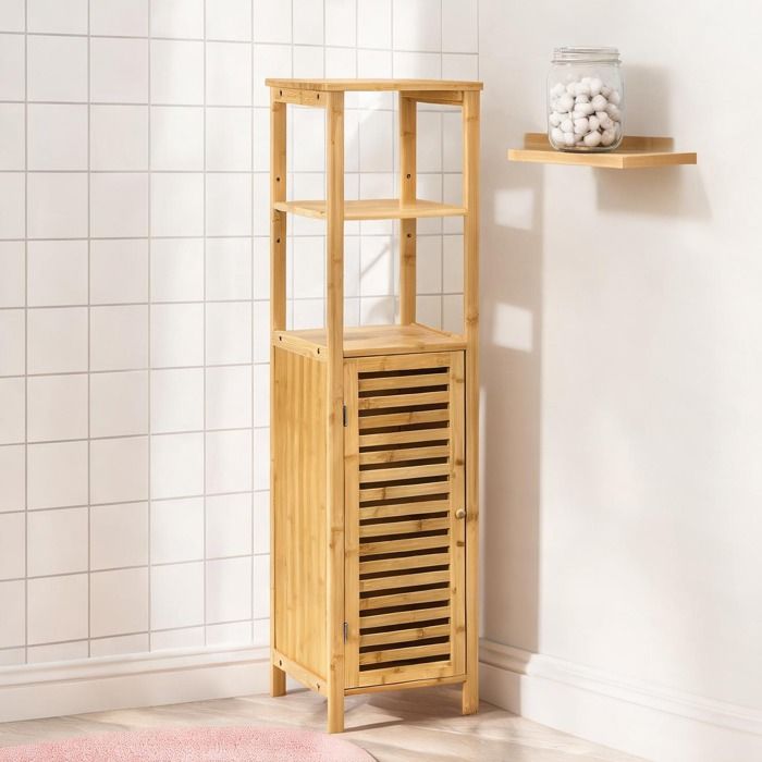 Armoire de rangement pour salle de bain en bambou à finition naturelle réglable en hauteur env. 33 x 30 x 120 cm