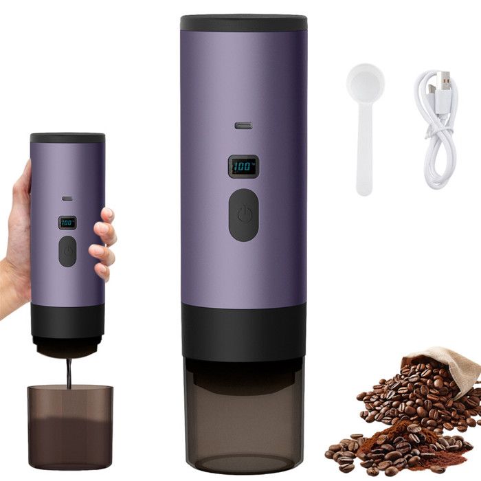 Machine à café portable 3 en 1 Cafetière portable Facile rincer et démonter Capsules Café Moulu USB 15 bars 72W Violet