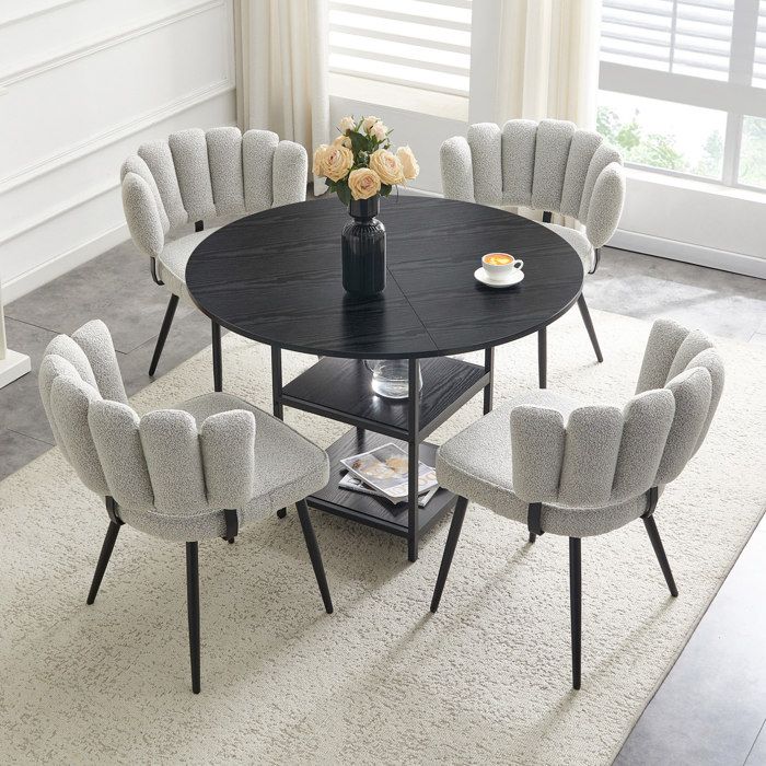 Modenuit Ensemble table et chaises 4 places table a manger ronde 107 cm avec double rangement noir et gris clair