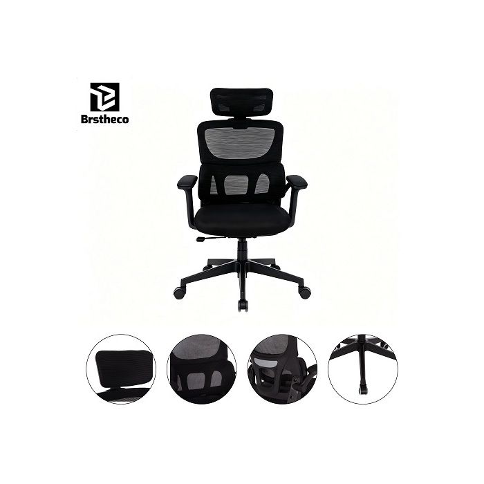 Chaise de Bureau Ergonomique avec Support Lombaire Appui-Tête et Accoudoirs Réglables Chaise de Bureau en Maille Respirante