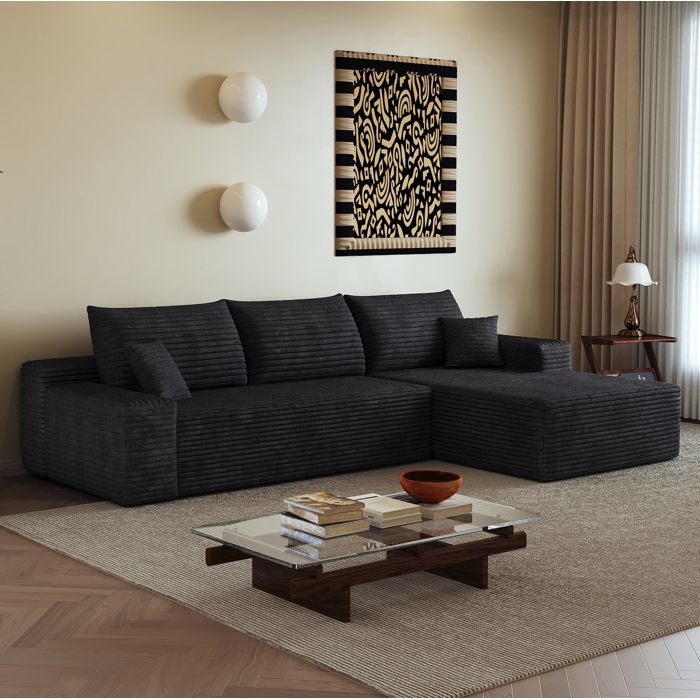 Canapé dangle modulable 3 places compressé sans montage - ELVMI - chaise longue corduroy mousse noir
