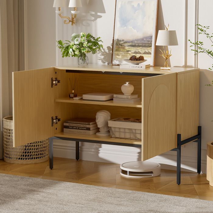 VUENOR Buffet bas 100 x 40 x 75 cm naturel – 2 portes pieds en métal
