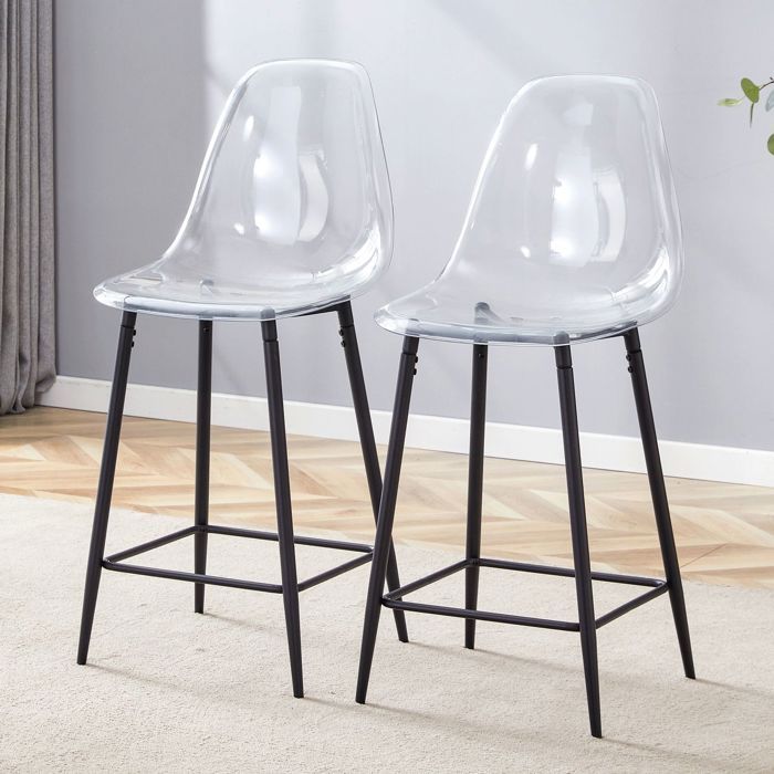 Tabouret de bar - WESTYLE - Transparent - Coque acrylique - Piètement métal - Lot de 2