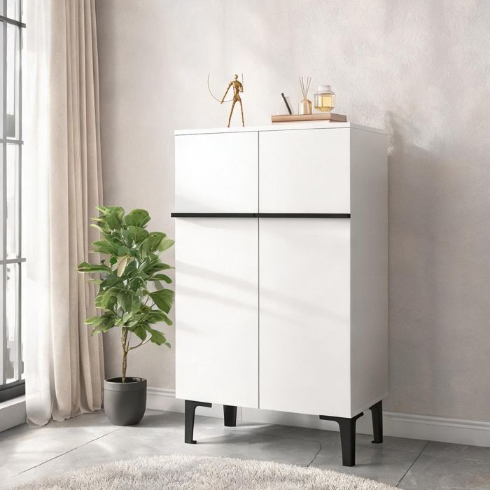 Meuble à chaussures en panneaux de particules pour l’entrée – 95×60×345 cm – blanc et noir