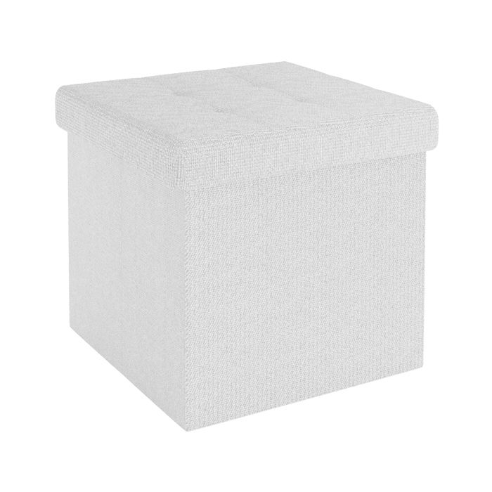 Pouf pliable coffre de rangement 30 x 30 x 30 cm blanc neige - tabouret cube repose-pieds et boîte en tissu avec couvercle