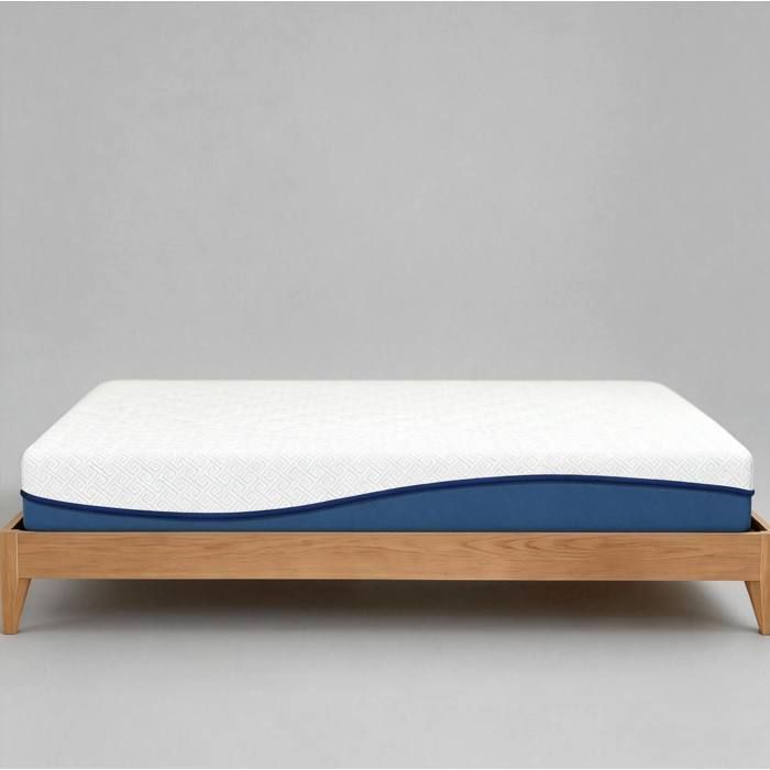 Matelas 140x190 cm 2 places mémoire de forme housse amovible lavable ferme blanc et bleu