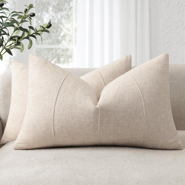 Housse de coussin 40 x 60 cm - lot de 2 - 70 % lin de ramie 30 % coton - beige avec fermeture éclair invisible