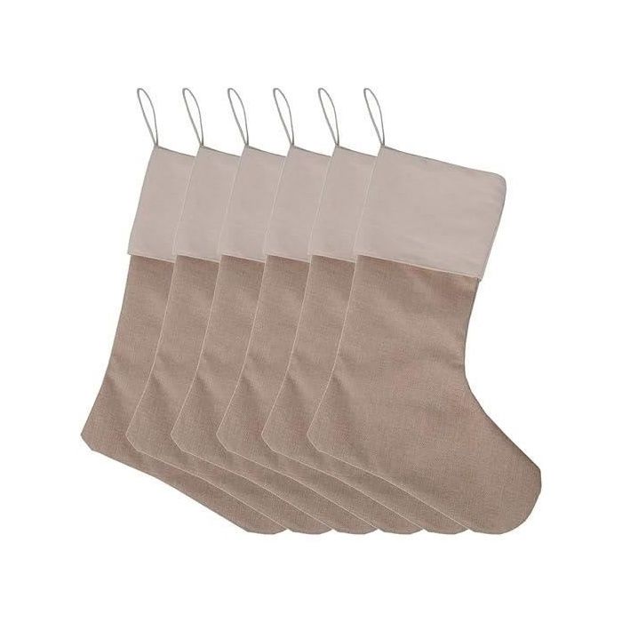 Chaussettes de Noël en toile de jute - AURUMAREPL - Lot de 6 - Blanc - Décoration intérieure - Sans doublure - Lavables