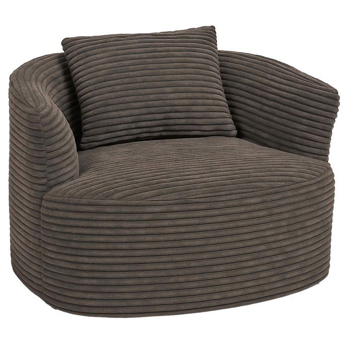 Fauteuil lounge relax avec coussin design arrondi et assise rembourree tissu velours côtele marron 04_0008970