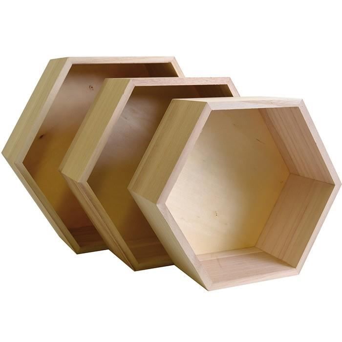 Ensemble de 3 étagères hexagone en bois