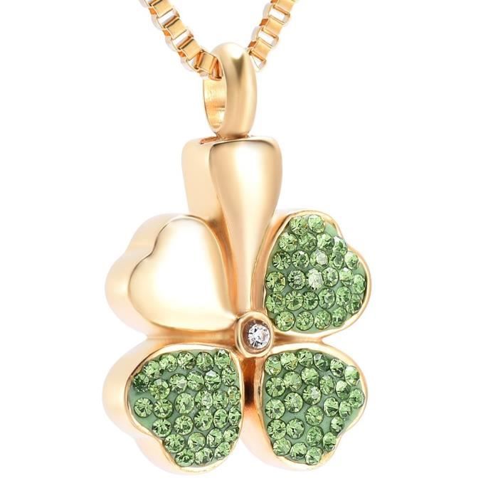 Collier Trèfle Porte-bonheur - Acier Inoxydable Doré - Pendentif Zircons - Longueur Ajustable 36-40 Cm